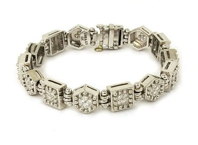 Ivan Co 18k White Gold Diamond Geometric Link Bracelet: Ivan Co 18k White Gold Diamond Geometric Link Bracelet This Ivan & Co. bracelet is expertly crafted from 18k white gold and showcases an elegant geometric design featuring octagon and square links. Th