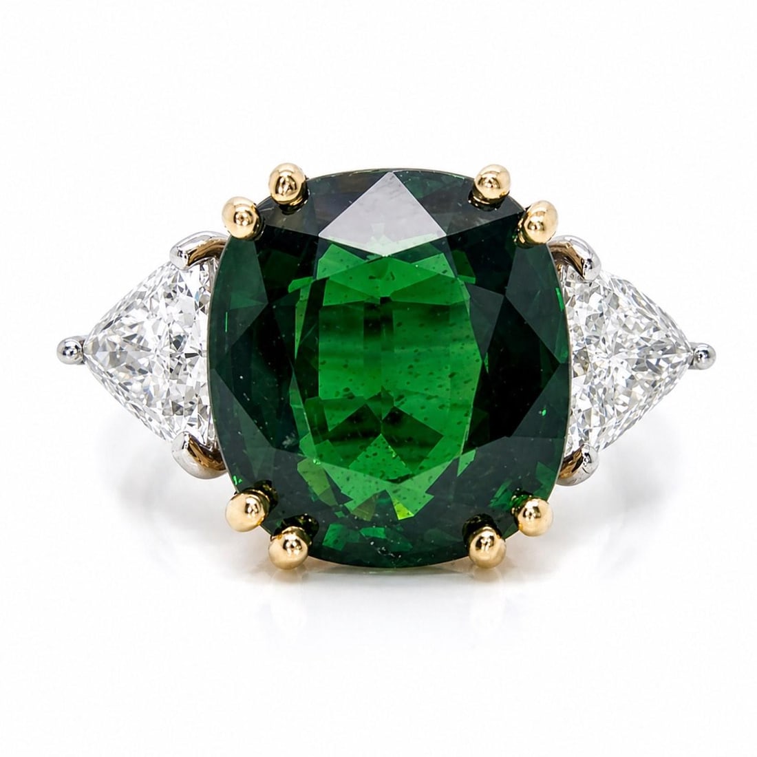 GIA Certified Tsavorite Garnet and Diamond Ring in Platinum and 18K Yellow Gold (1 of 5)