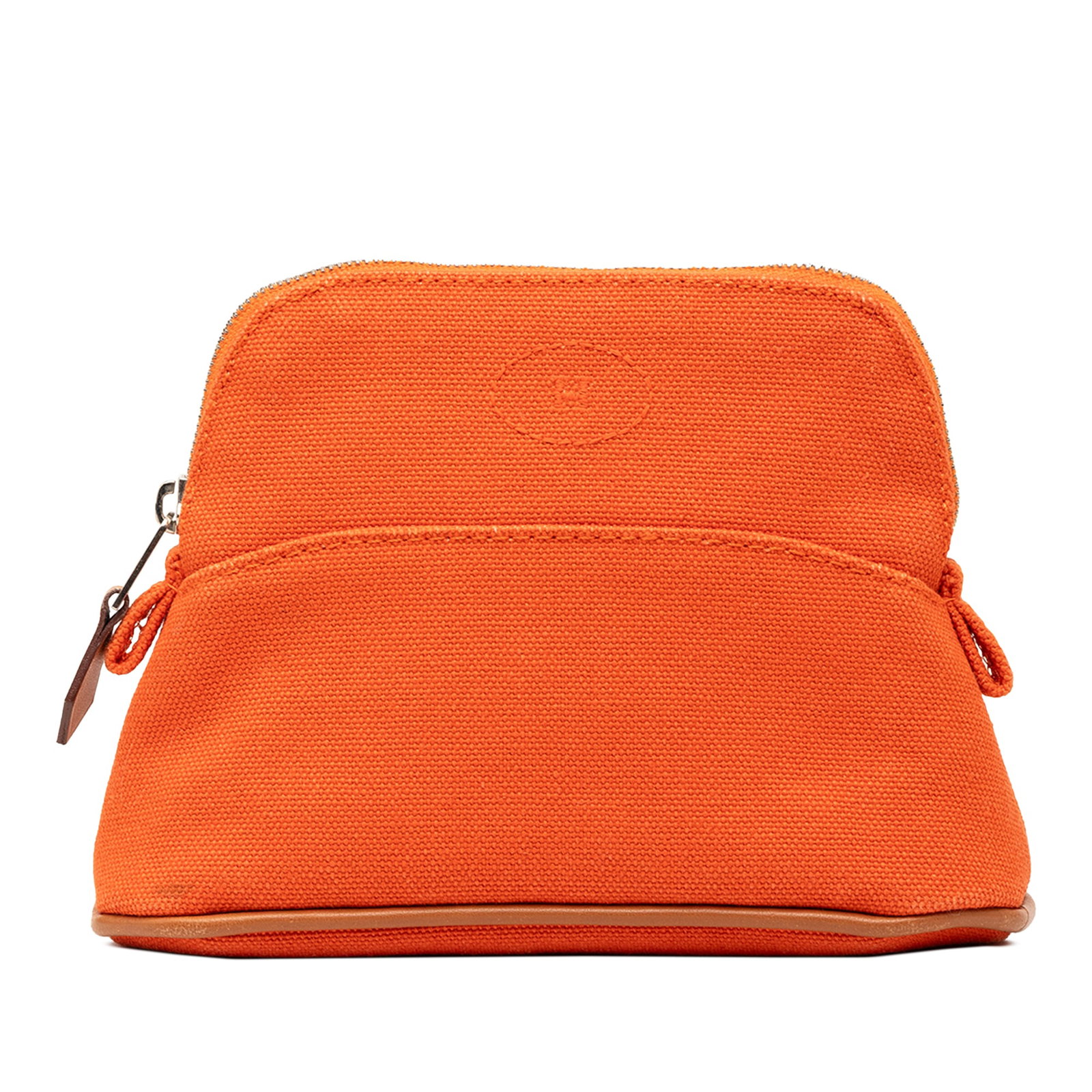 Hermes Bolide Mini Case Orange Canvas Leather Trim: Hermes Bolide Mini Case Orange Canvas Leather Trim This Hermes Mini Mini Canvas Bolide Case features a durable canvas body accented with leather trim and a zip-around closure. The case is presented in