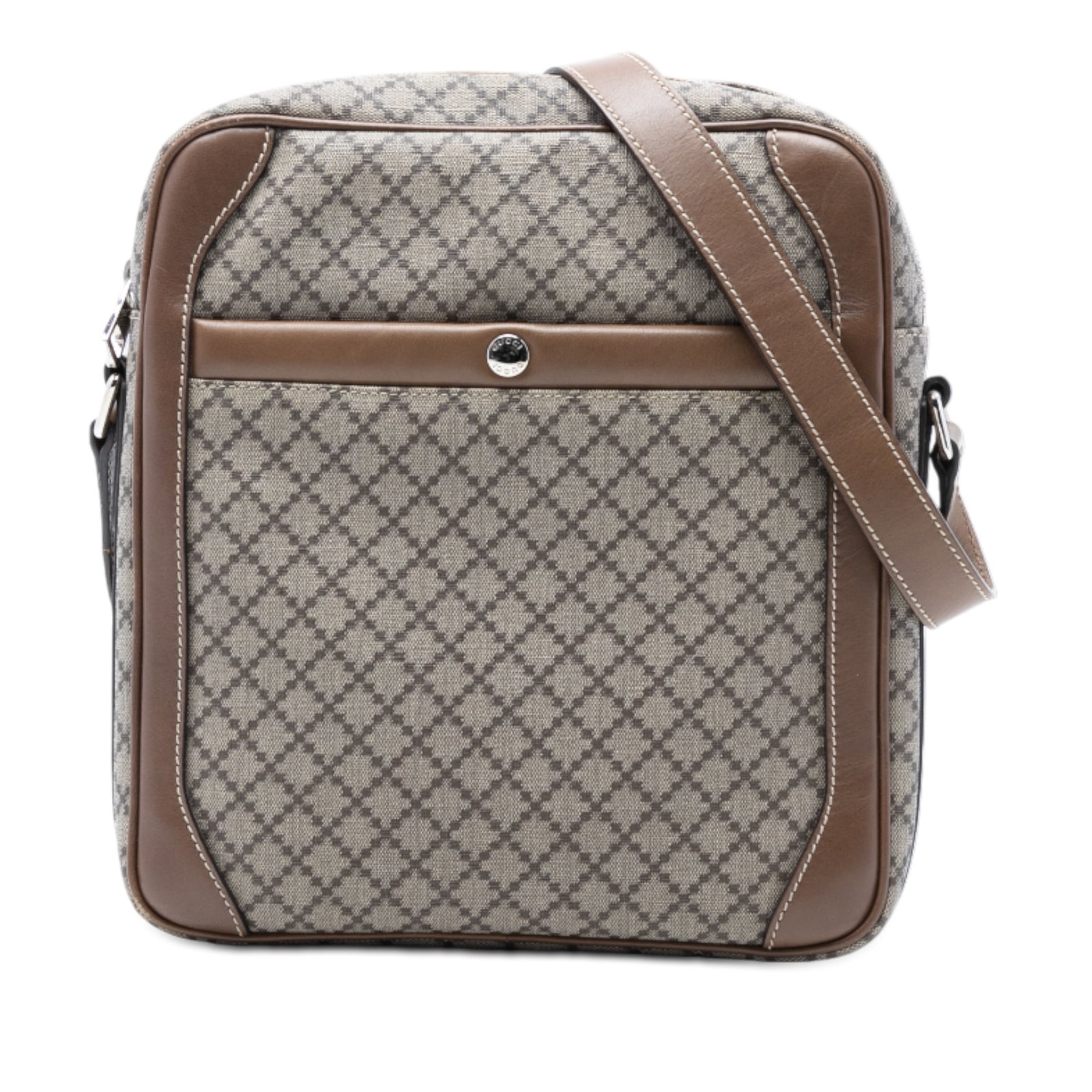 Gucci Diamante Beige Coated Canvas Crossbody Bag with Zip Closure: Gucci Diamante Beige Coated Canvas Crossbody Bag with Zip Closure This Gucci Diamante Coated Canvas Zip Crossbody bag features a beige coated canvas body with leather trim. It is designed with an adju