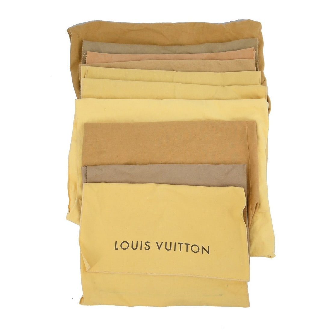 Louis Vuitton cotton dust bags set of 10 brown beige: Louis Vuitton cotton dust bags set of 10 brown beige This is a set of 10 Louis Vuitton dust bags, crafted from 100% cotton in brown and beige tones. Designed for unisex use, these dust bags are ideal 