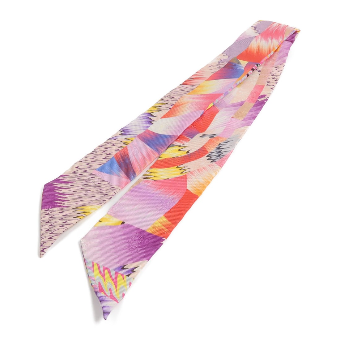 Hermes Marbie Pink Multicolor Silk Twilly Scarf: Hermes Marbie Pink Multicolor Silk Twilly Scarf This Hermes Marbie Twilly Scarf is crafted from luxurious silk and features a vibrant pink and multicolor design. Made in France, it offers a stylish an