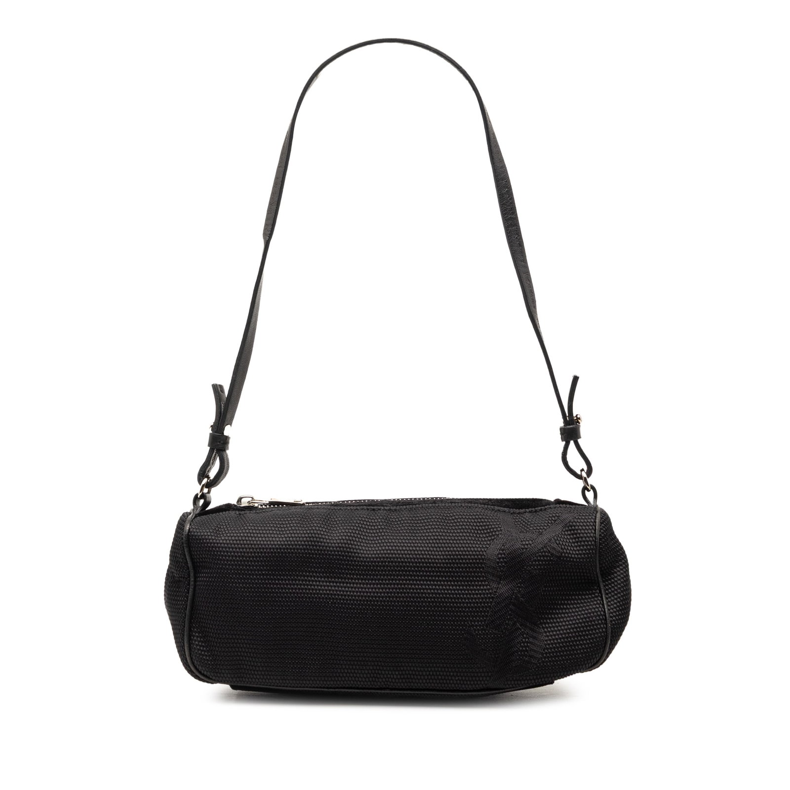 Saint Laurent black nylon shoulder bag with zip pocket: Saint Laurent black nylon shoulder bag with zip pocket This Saint Laurent shoulder bag is crafted from durable black nylon and features a flat strap, a top zip closure, and an interior zip pocket for 