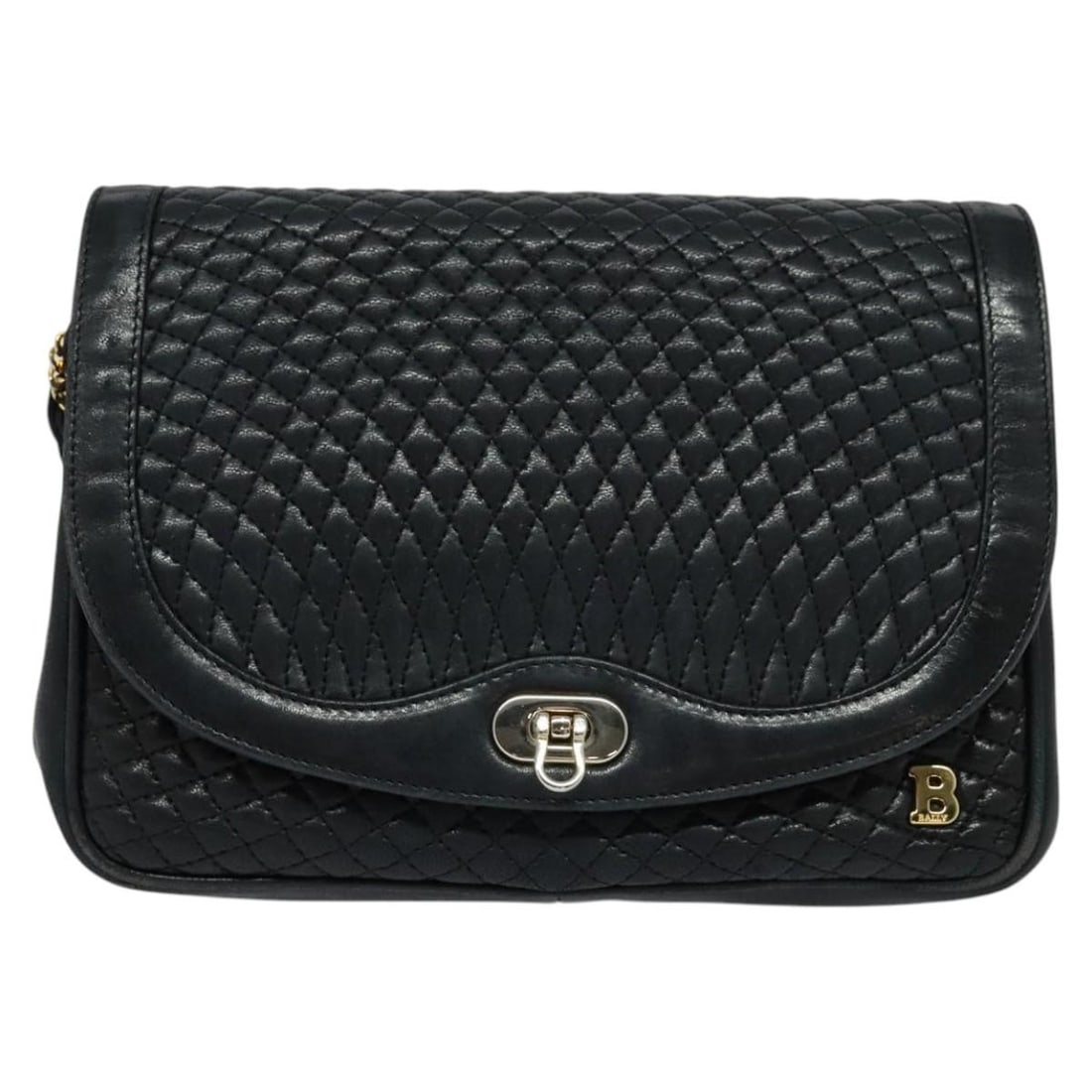 Bally Navy Quilted Leather Shoulder Bag with Chain Strap: Bally Navy Quilted Leather Shoulder Bag with Chain Strap This Bally vintage chain shoulder bag is crafted from quilted navy leather and designed for women. The bag features a classic chain shoulder st
