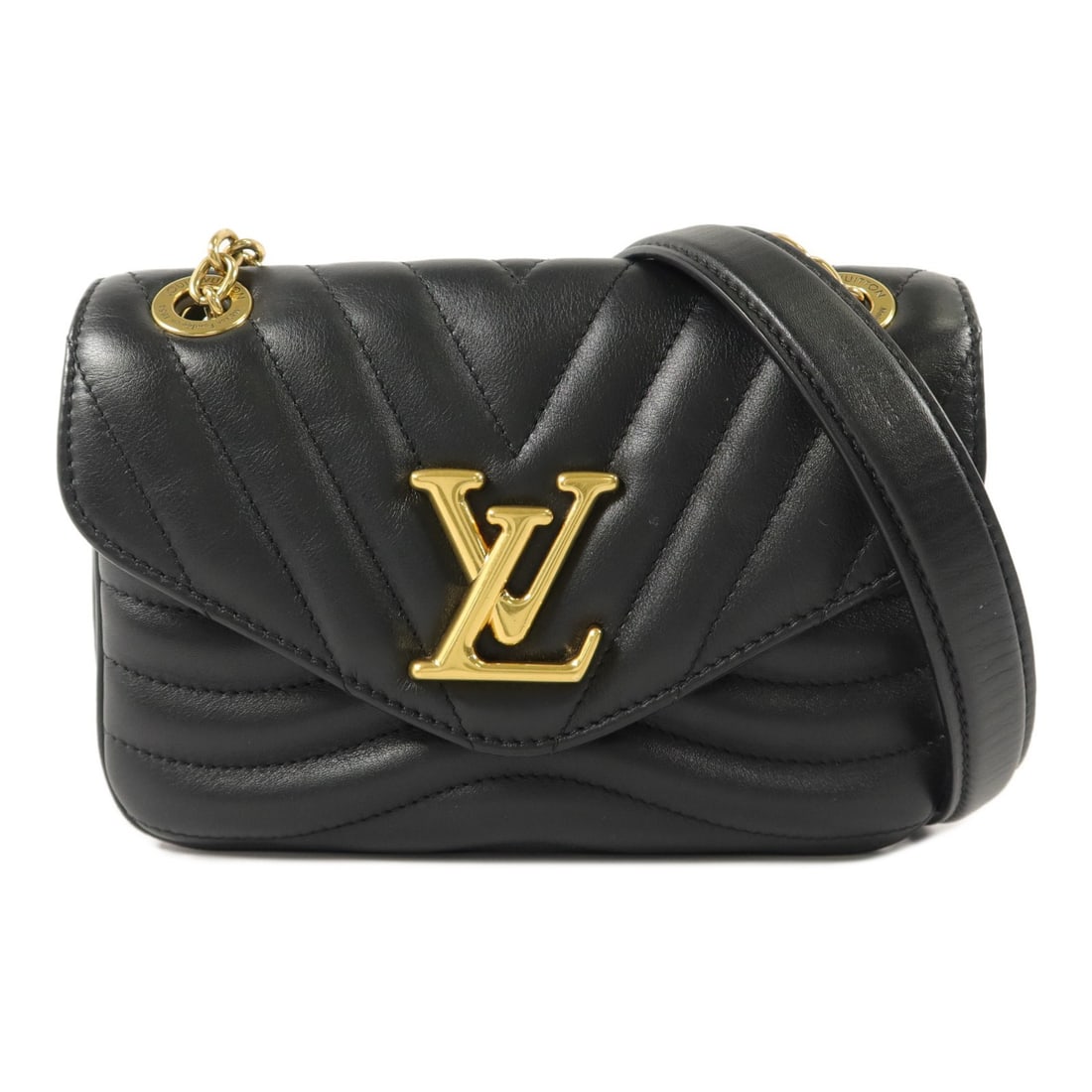 Louis Vuitton New Wave Chain PM Black Calfskin Shoulder Bag M20687 GHW: Louis Vuitton New Wave Chain PM Black Calfskin Shoulder Bag M20687 GHW This Louis Vuitton New Wave Chain Bag PM is crafted from black calfskin leather and features gold-tone hardware. Designed as a sh
