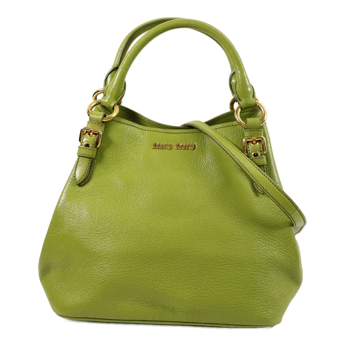 Miu Miu Green Calfskin 2way Shoulder Bag GHW RN0886: Miu Miu Green Calfskin 2way Shoulder Bag GHW RN0886 This Miu Miu 2-way shoulder bag is crafted from green calfskin leather and offers versatile carrying options. Designed for women, it features a spac