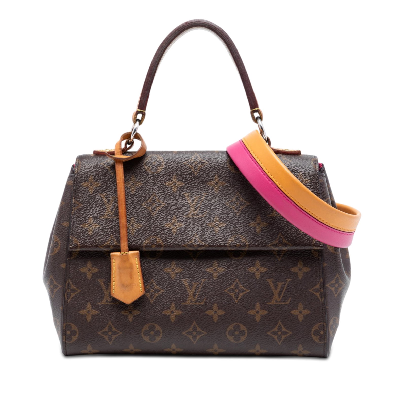 Louis Vuitton Cluny BB Monogram Canvas Bag: Louis Vuitton Cluny BB Monogram Canvas Bag This Louis Vuitton Monogram Cluny BB bag features a monogram canvas exterior with a flat vachetta leather top handle and a detachable flat leather strap. The