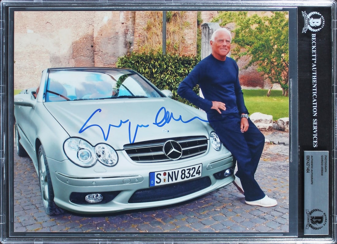 Giorgio Armani Signed 8x10 Photo Authenticated by Beckett: Giorgio Armani Signed 8x10 Photo Authenticated by Beckett This stunning 8x10 photograph features the iconic fashion designer Giorgio Armani, personally signed by him. The autograph has been authentica