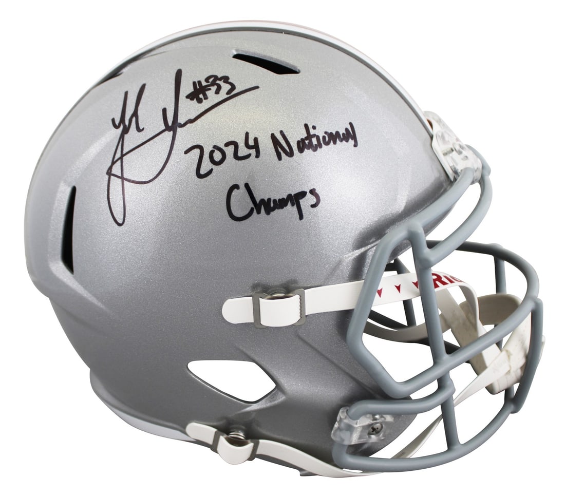 Jack Sawyer Signed Ohio State Helmet 2024 National Champs BAS Authenticated: Jack Sawyer Signed Ohio State Helmet 2024 National Champs BAS Authenticated Celebrate the Ohio State Buckeyes with this autographed Riddell Full Size Speed Replica Helmet, personally signed by player 