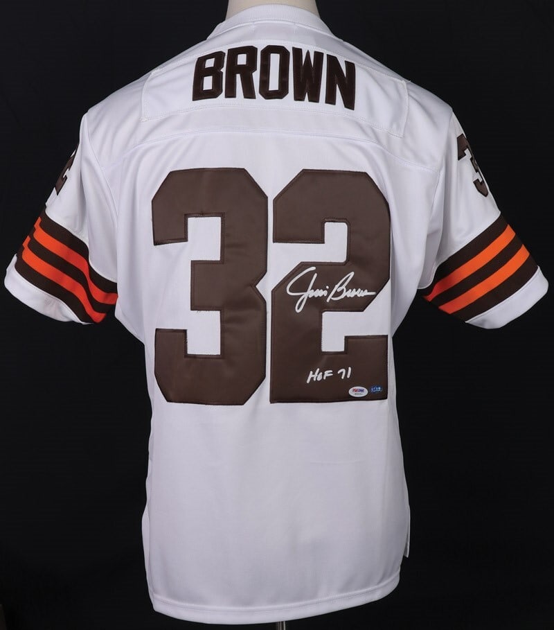 Jim Brown Signed Cleveland Browns Jersey Hall of Fame 1971 PSA Authentic: Jim Brown Signed Cleveland Browns Jersey Hall of Fame 1971 PSA Authentic Celebrate the legacy of one of football's greatest players with this authentic Cleveland Browns jersey, signed by Hall of Famer
