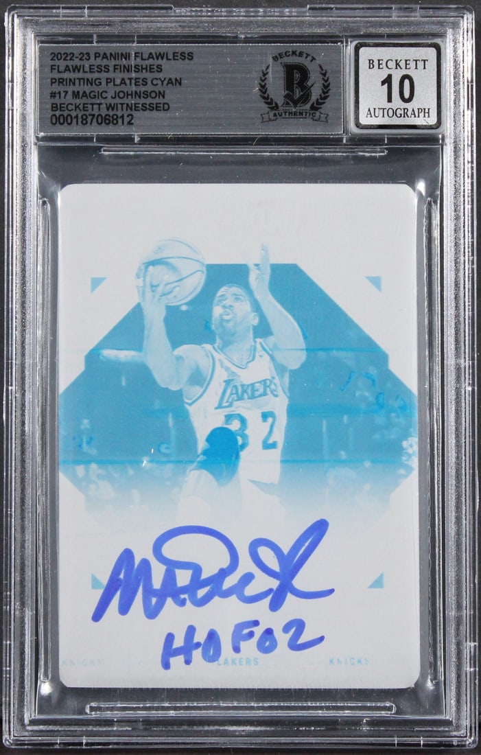 2022 Panini Flawless Finishes Cyan #17 Magic Johnson Signed Card Beckett Slabbed Auto 10: 2022 Panini Flawless Finishes Cyan #17 Magic Johnson Signed Card Beckett Slabbed Auto 10 This is an original 2022 Panini Flawless Finishes Printing Plates Cyan #17 card featuring Magic Johnson of the 