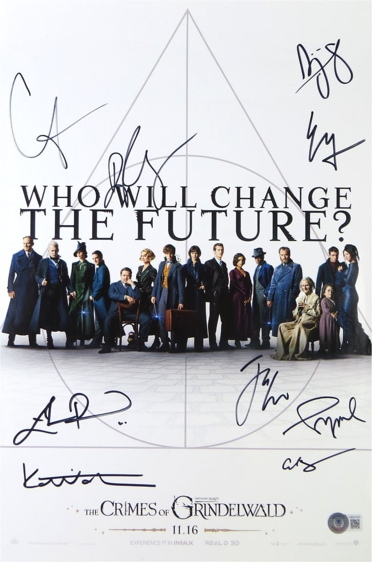 Beckett authenticated Crimes of Grindelwald cast poster signed by Redmayne Law Kravitz (1 of 4)