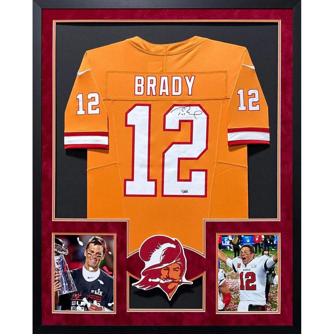 Framed Tom Brady Autographed Buccaneers Creamsicle Jersey Fanatics Authenticated: Framed Tom Brady Autographed Buccaneers Creamsicle Jersey Fanatics Authenticated This framed jersey features an authentic autograph from Tom Brady and is presented in a detailed display with a UV-prot