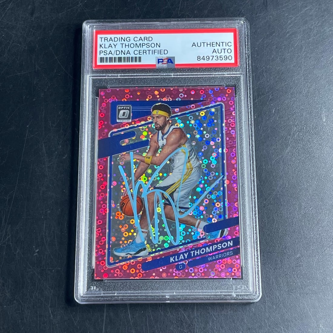 Klay Thompson PSA Autographed 15/20 Optic Basketball Card #124: Klay Thompson PSA Autographed 15/20 Optic Basketball Card #124 This is a limited edition 2021-22 Panini Donruss Optic #124 basketball trading card featuring Klay Thompson of the Golden State Warriors.