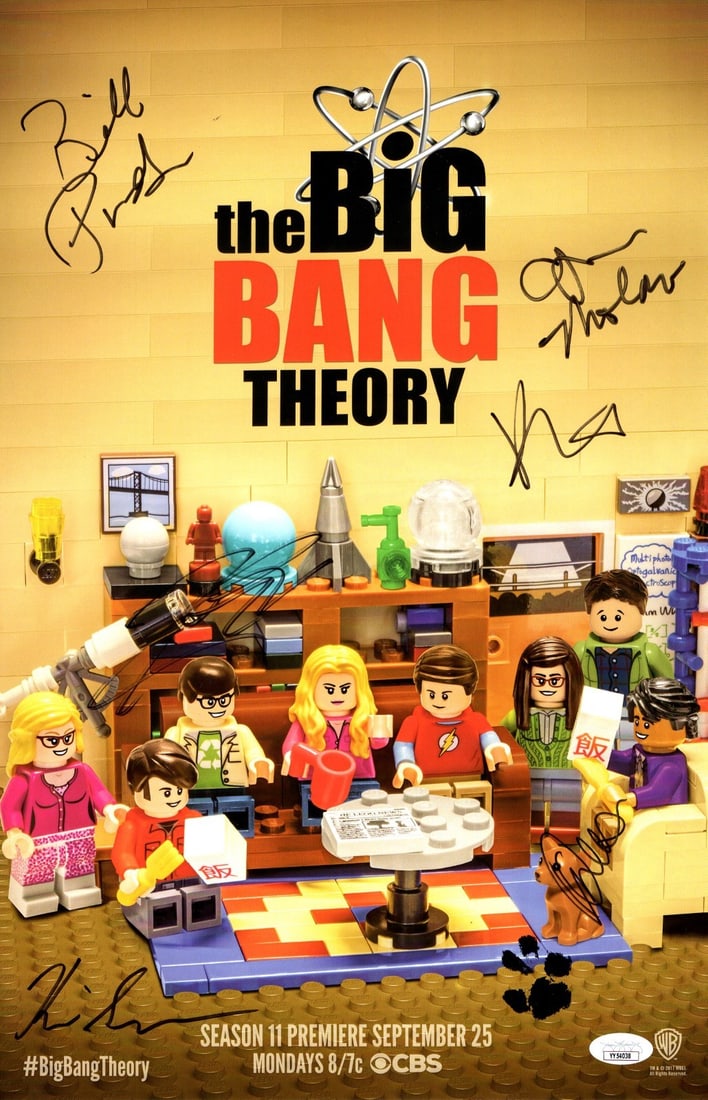 11x17 Big Bang Theory poster with 6 autographs JSA: 11x17 Big Bang Theory poster with 6 autographs JSA This is an original 11x17 poster from The Big Bang Theory, featuring six autographs from key cast and production members. The poster is signed by Kal