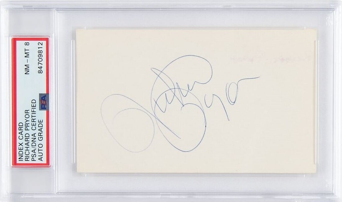 Vintage Richard Pryor Signed 3x5 Card Encapsulated PSA DNA NM-MT 8: Vintage Richard Pryor Signed 3x5 Card Encapsulated PSA DNA NM-MT 8 This item is a vintage 3x5 off-white card featuring the ballpoint signature of Richard Pryor. The autograph has been authenticated, e