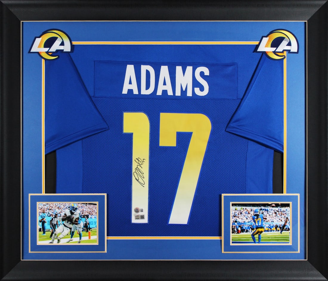 Framed Davante Adams Signed Blue Jersey Los Angeles Rams Beckett Authenticated: Framed Davante Adams Signed Blue Jersey Los Angeles Rams Beckett Authenticated This professionally framed blue Pro Style jersey features the authentic signature of Davante Adams from the Los Angeles R