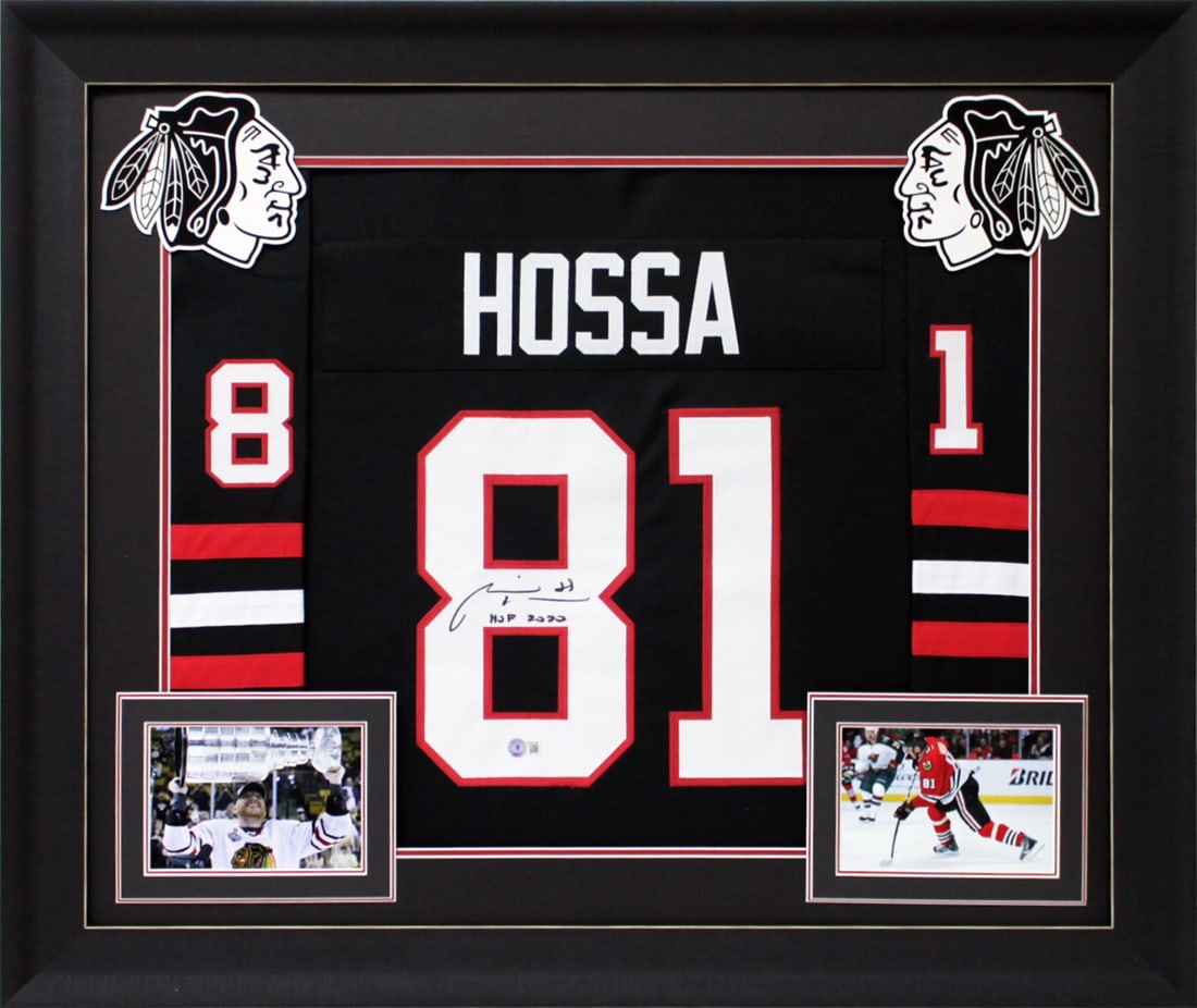 Marian Hossa Signed Framed Jersey HOF 2020 Chicago Blackhawks BAS: Marian Hossa Signed Framed Jersey HOF 2020 Chicago Blackhawks BAS Celebrate the legacy of Marian Hossa with this authentic signed black pro style framed jersey, featuring the inscription "HOF 2020." T