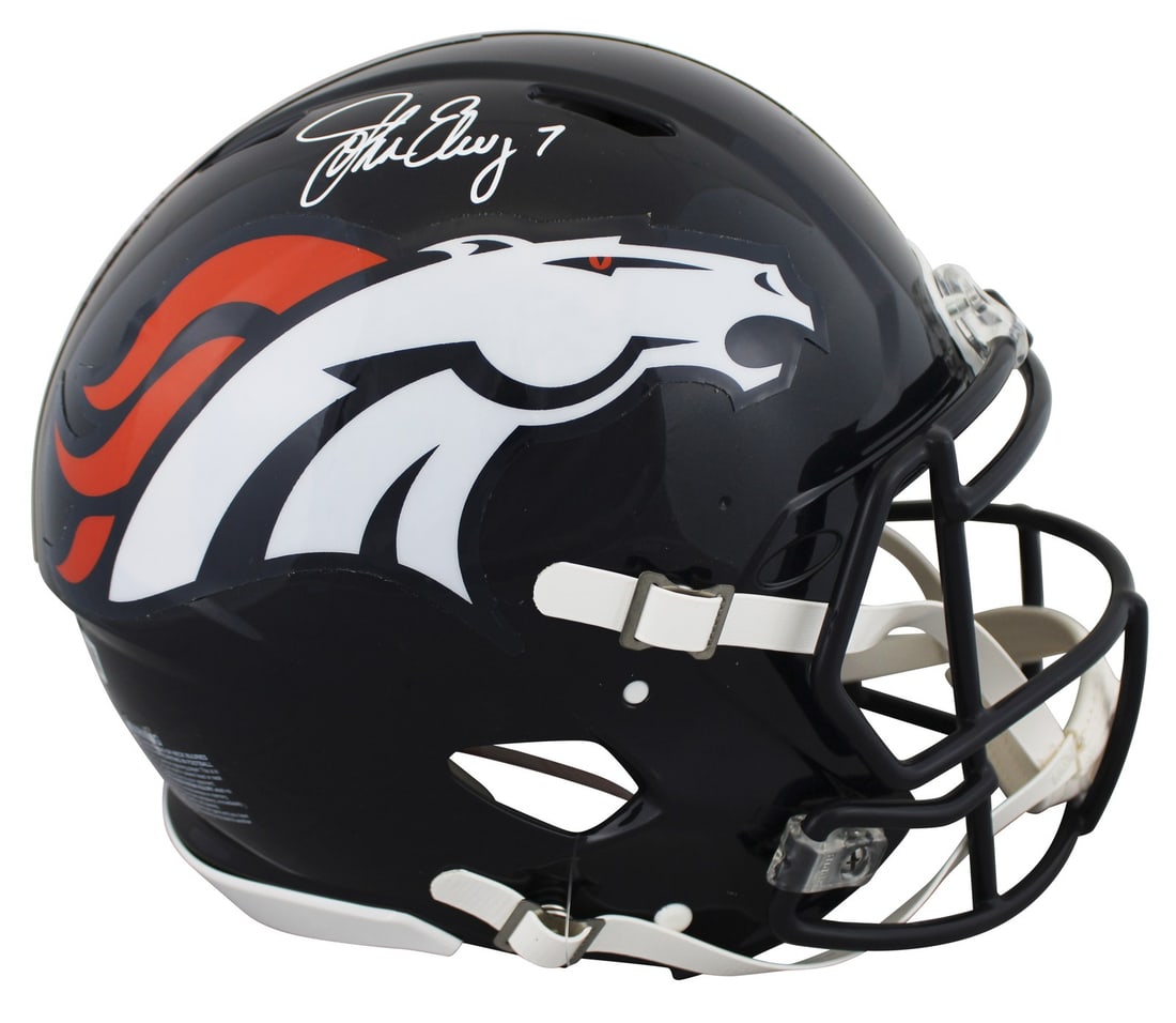 John Elway Autographed Denver Broncos Full Size Speed Proline Helmet BAS Witnessed: John Elway Autographed Denver Broncos Full Size Speed Proline Helmet BAS Witnessed This authentic full-size Speed Proline helmet has been personally signed by John Elway, the legendary quarterback of 
