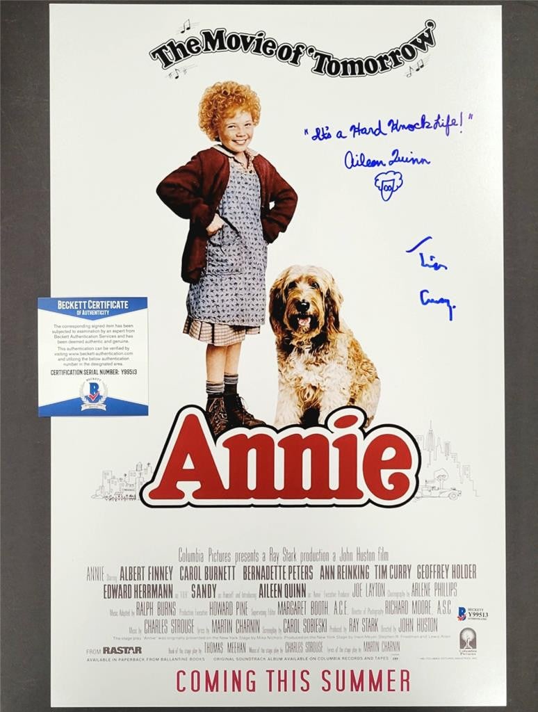 Tim Curry Signed Annie Hard Knock Life 11x17 Photo Beckett Authenticated: Tim Curry Signed Annie Hard Knock Life 11x17 Photo Beckett Authenticated This 11x17 photograph features a stunning scene from the iconic movie 'Annie' and is signed by Tim Curry. Authenticated by Beck
