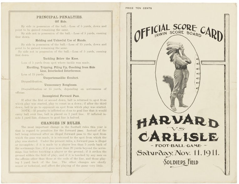 Historic 1911 Football Program Carlisle Indians Victory Over Harvard (1 of 7)