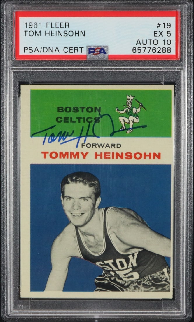 Tom Heinsohn Signed 1961-62 Fleer Rookie Card PSA/DNA GEM MINT 10: Tom Heinsohn Signed 1961-62 Fleer Rookie Card PSA/DNA GEM MINT 10 This is an attractive signed rookie card of Hall of Famer Tom Heinsohn from the 1961 Fleer basketball set. The card, graded EX 5, feat