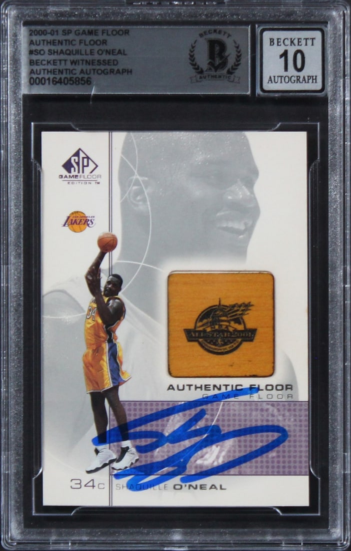 Shaquille O'Neal Signed 2000 SP Game Floor #SO Card Gem Mint 10 Beckett Authenticated: Shaquille O'Neal Signed 2000 SP Game Floor #SO Card Gem Mint 10 Beckett Authenticated This is a 2000 SP Game Floor #SO card featuring Shaquille O'Neal, personally signed by the legendary player himsel