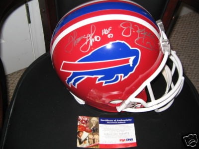 Buffalo Bills Full Size Helmet Signed by Jim Kelly and Thurman Thomas PSA DNA: Buffalo Bills Full Size Helmet Signed by Jim Kelly and Thurman Thomas PSA DNA This full-size football helmet is signed by Jim Kelly and Thurman Thomas of the Buffalo Bills. It is an original piece and