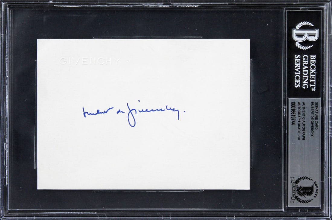 Hubert De Givenchy Signed 4.15x5.75 Auto Card Gem Mint 10 Beckett: Hubert De Givenchy Signed 4.15x5.75 Auto Card Gem Mint 10 Beckett This authentic signature card features the renowned Hubert De Givenchy, a celebrated French fashion designer known for his iconic desi