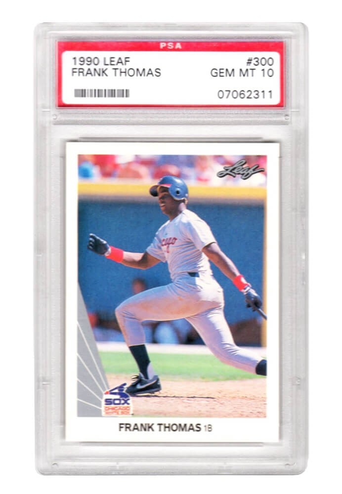 Frank Thomas 1990 Leaf RC #300 PSA 10 Gem Mint White Sox Baseball Card: Frank Thomas 1990 Leaf RC #300 PSA 10 Gem Mint White Sox Baseball Card This listing features a Frank Thomas 1990 Leaf Baseball #300 Rookie Card, encapsulated and graded Gem Mint 10 by Professional Spo