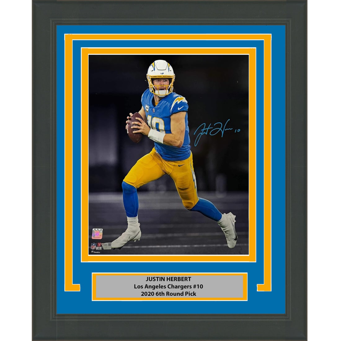 Framed Signed Justin Herbert 16x20 Photo LA Chargers Fanatics COA: Framed Signed Justin Herbert 16x20 Photo LA Chargers Fanatics COA Celebrate your love for the NFL with this professionally framed and matted autographed 16x20 photo of Justin Herbert, the star quarter