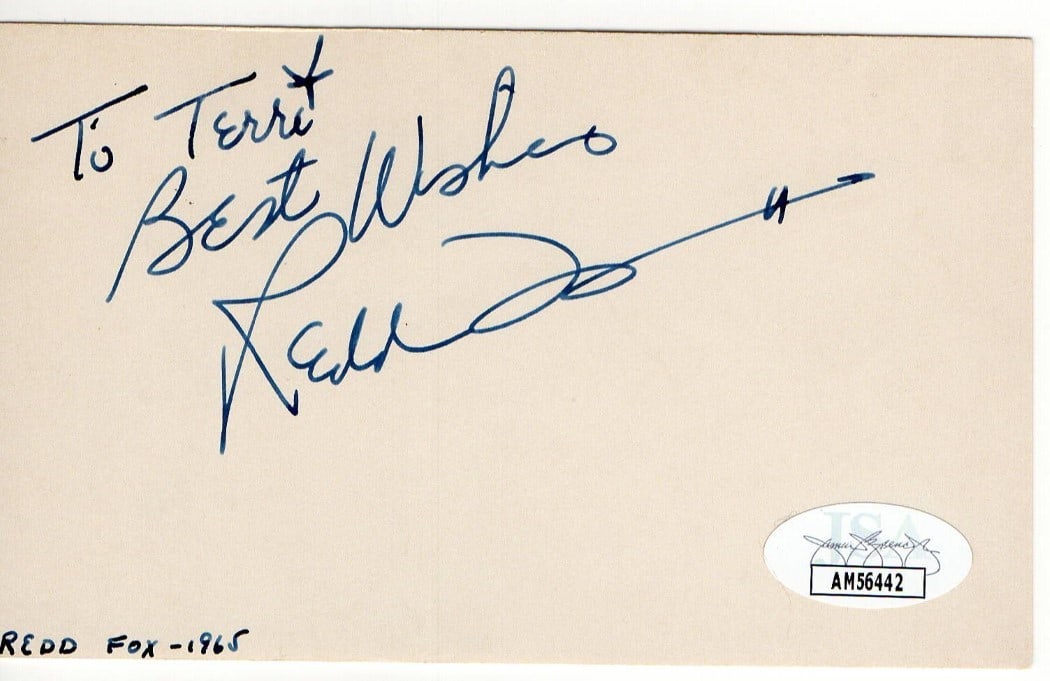 Redd Foxx JSA Authenticated Signed 3x5 Index Card Sanford and Son: Redd Foxx JSA Authenticated Signed 3x5 Index Card Sanford and Son This is a pre-owned standard 3 x 5 inch index card signed by Redd Foxx, known for his role in Sanford and Son. The autograph has been 