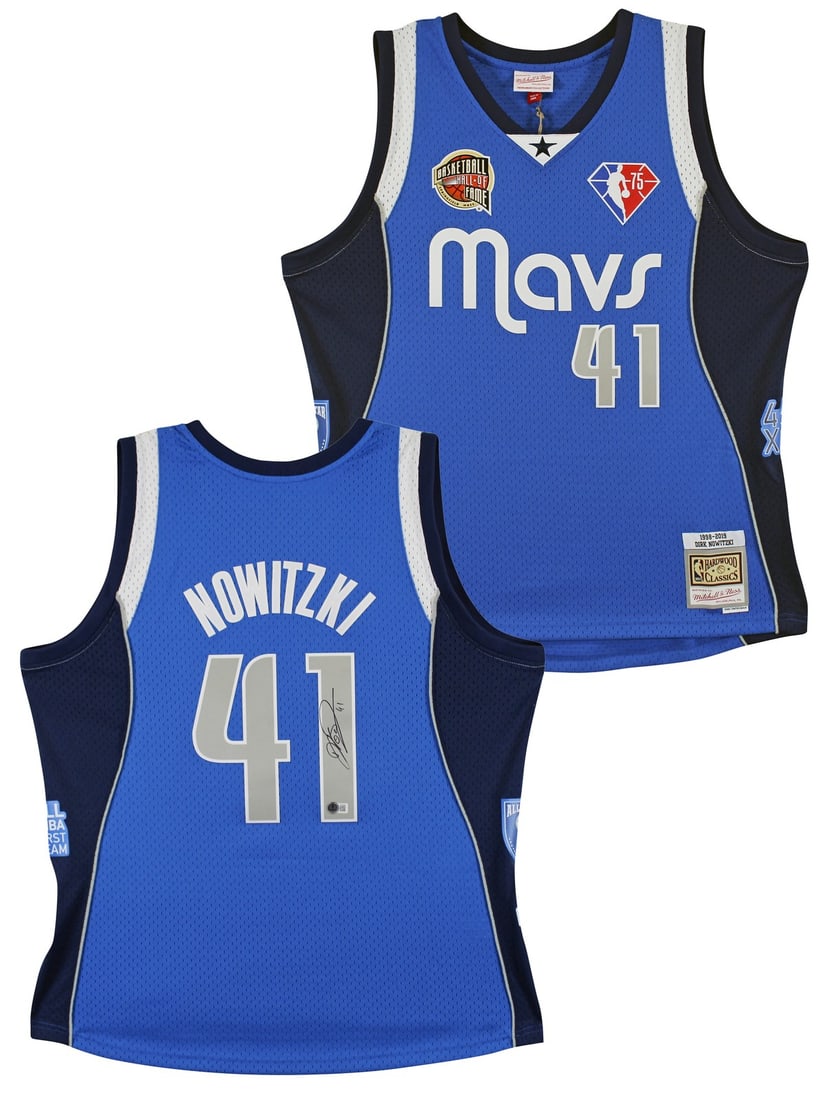 Dirk Nowitzki Signed Blue M&N HOF 2023 Swingman Jersey BAS Certified: Dirk Nowitzki Signed Blue M&N HOF 2023 Swingman Jersey BAS Certified Celebrate the legacy of Dirk Nowitzki with this authentic blue Mitchell & Ness Swingman jersey, commemorating his induction into th