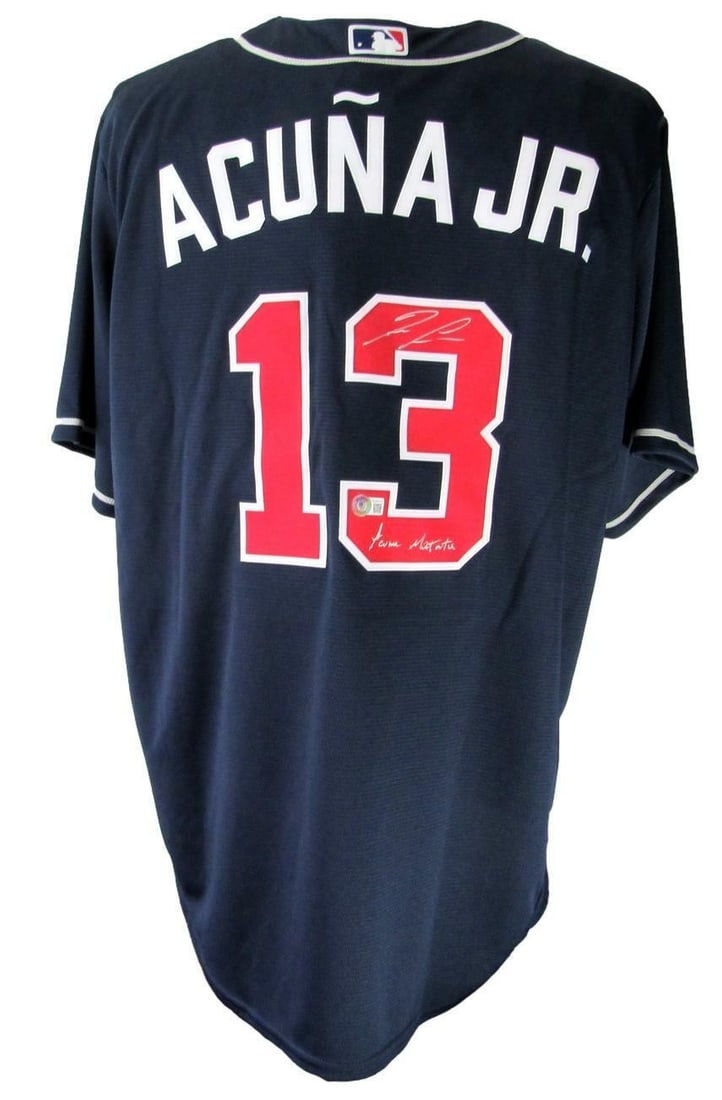 Ronald Acuna Jr Signed Atlanta Braves Nike Jersey Acuna Matata Beckett Authenticated: Ronald Acuna Jr Signed Atlanta Braves Nike Jersey Acuna Matata Beckett Authenticated Showcase your support for the Atlanta Braves with this authentic Ronald Acuna Jr. Signed and Inscribed "Acuna Matat