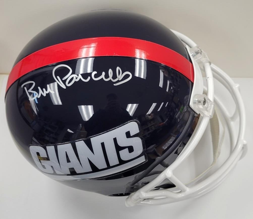 Bill Parcells Signed Full Size Replica Helmet NY Giants Fanatics Authenticated: Bill Parcells Signed Full Size Replica Helmet NY Giants Fanatics Authenticated This is a full-size replica helmet signed by Bill Parcells, the renowned coach of the New York Giants. The helmet feature