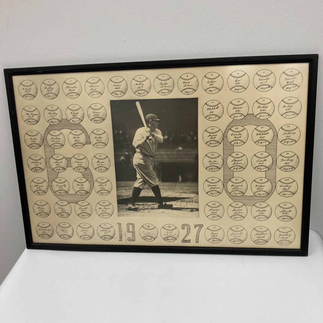 Babe Ruth Signed 1927 Home Run Photo Display PSA DNA: Babe Ruth Signed 1927 Home Run Photo Display PSA DNA This stunning display features a large format photograph of Babe Ruth, capturing the iconic player with bat in hand, commemorating his record-setti