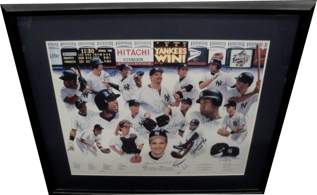 1998 Yankees World Series Signed Photo Jeter Rivera Torre JSA Authenticated: 1998 Yankees World Series Signed Photo Jeter Rivera Torre JSA Authenticated Celebrate the legendary New York Yankees with this original 1998 World Series photo featuring autographs from iconic players