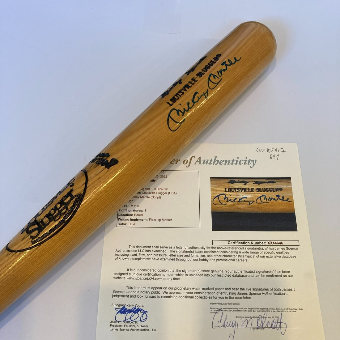 Mickey Mantle Signed Louisville Slugger Bat with JSA COA: Mickey Mantle Signed Louisville Slugger Bat with JSA COA This beautiful Louisville Slugger game model baseball bat is signed by the legendary Mickey Mantle, a true icon of the MLB. Authenticated by Ja