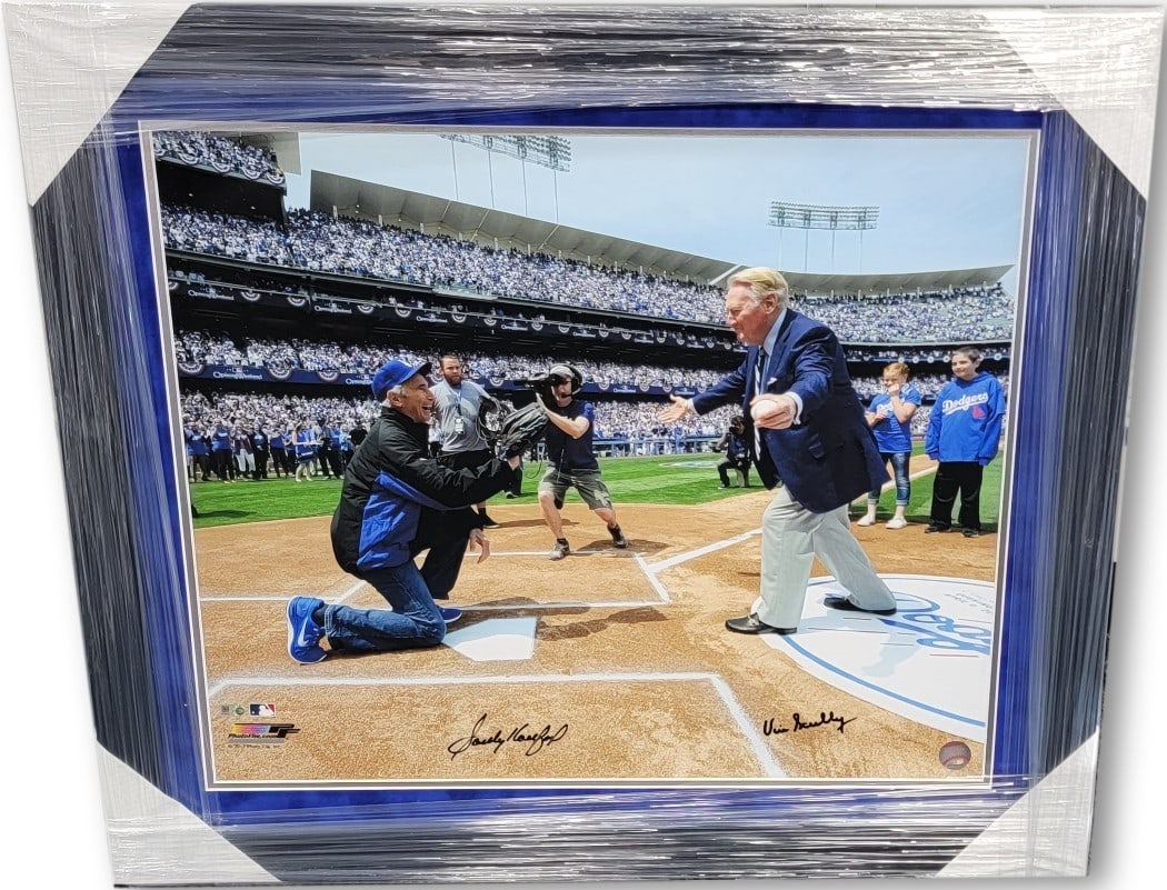 Vin Scully Sandy Koufax Signed 20x24 Framed Photo MLB Authentic Dodgers: Vin Scully Sandy Koufax Signed 20x24 Framed Photo MLB Authentic Dodgers Celebrate the legacy of baseball with this stunning framed photo featuring the iconic Vin Scully and Sandy Koufax. This original