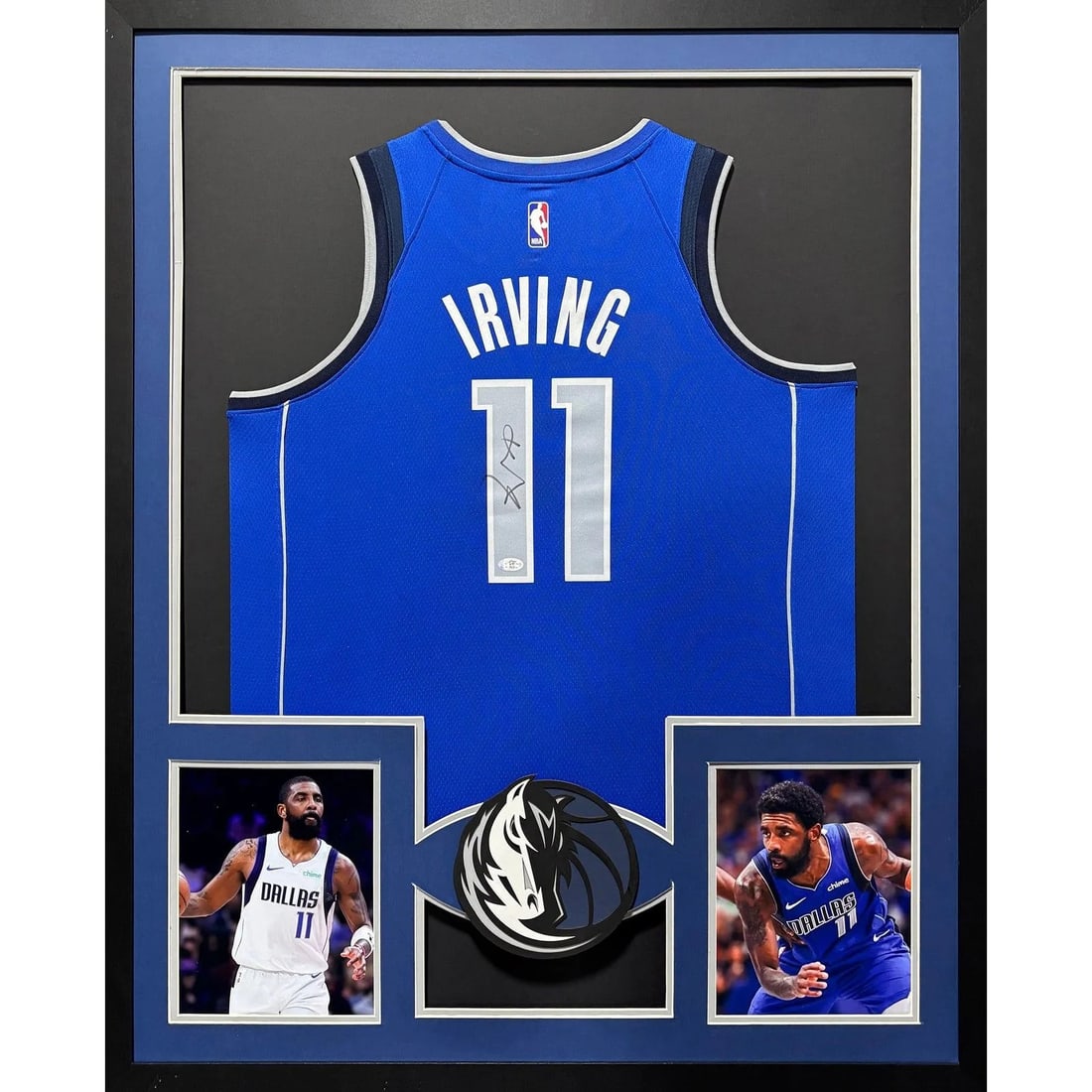 Kyrie Irving Autographed Framed Jersey Dallas Mavericks PSA/DNA Certified: Kyrie Irving Autographed Framed Jersey Dallas Mavericks PSA/DNA Certified This autographed Kyrie Irving jersey, framed beautifully, showcases the Dallas Mavericks logo with meticulous attention to det