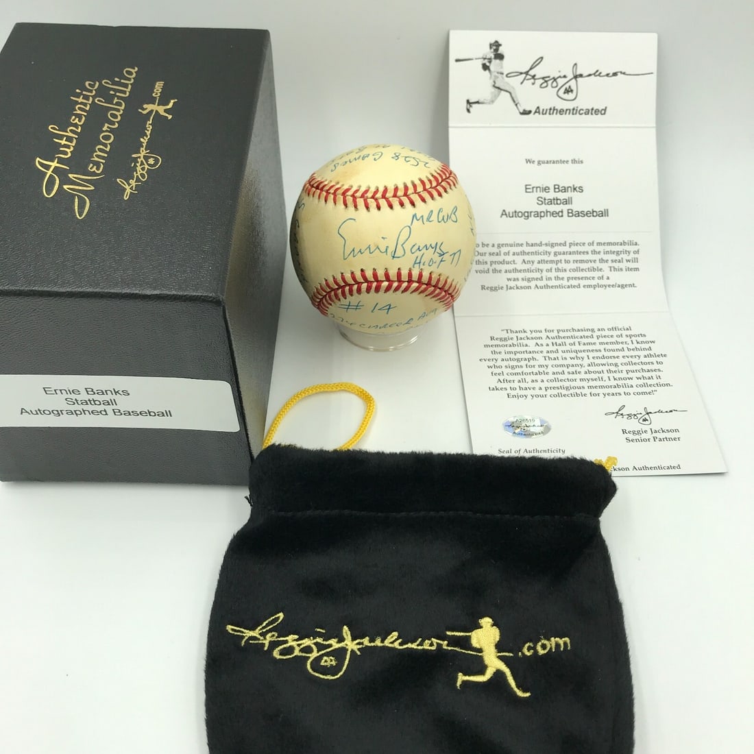 Ernie Banks Signed Inscribed MLB Baseball with RJ COA: Ernie Banks Signed Inscribed MLB Baseball with RJ COA This exceptional baseball is a must-have for any collector, featuring the signature of the legendary Ernie Banks. Heavily inscribed with notable s