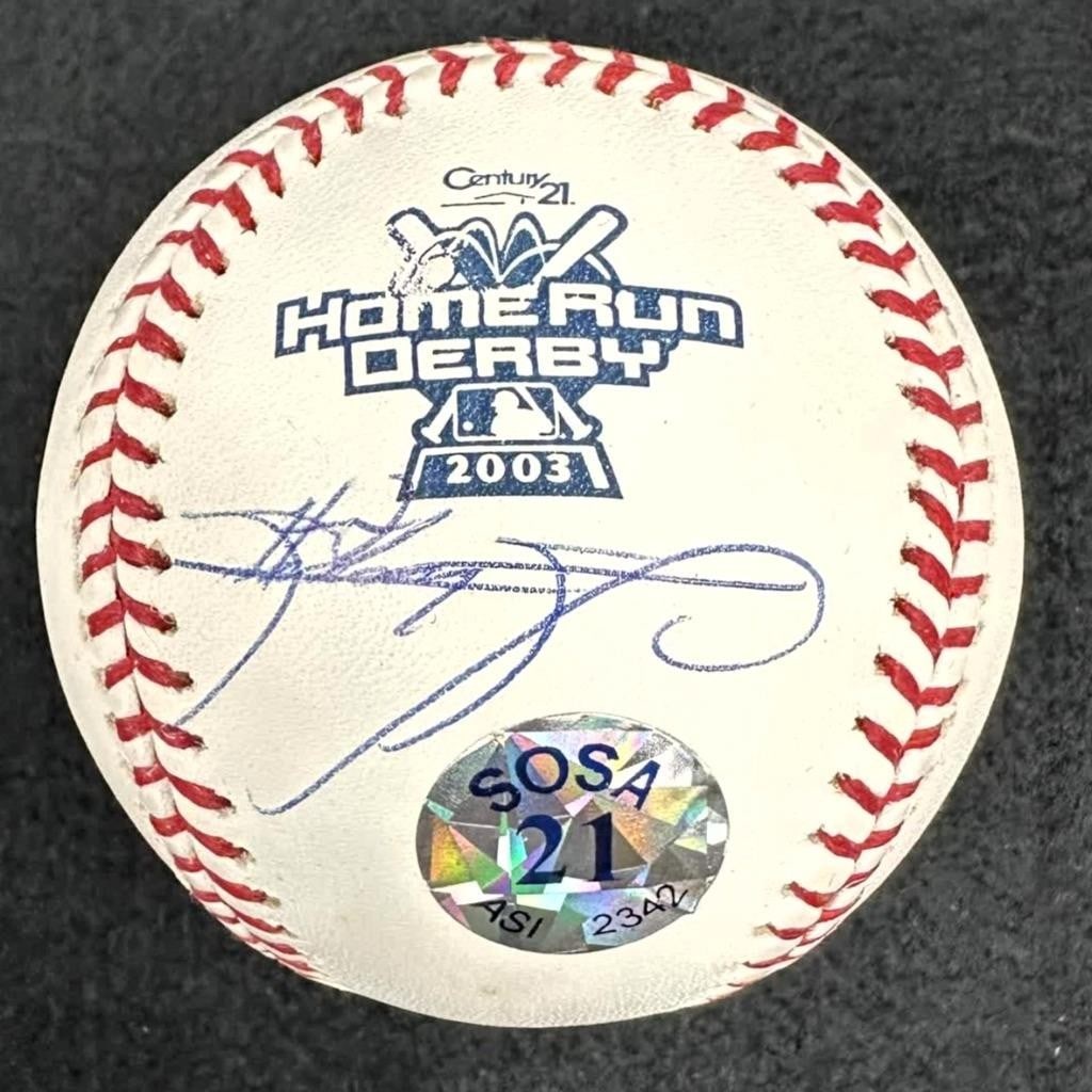 Sammy Sosa 2003 Signed HR Derby Baseball JSA Authenticated: Sammy Sosa 2003 Signed HR Derby Baseball JSA Authenticated This is an original baseball from the 2003 Home Run Derby, signed by MLB star Sammy Sosa. The ball comes with James Spence Authentication (JS