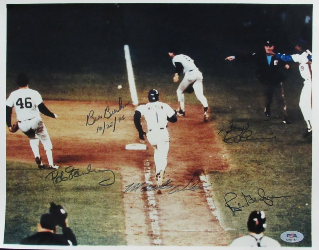 Multi-Signed 11x14 Baseball Photo PSA/DNA Buckner Wilson Stanley Robinson Gedman: Multi-Signed 11x14 Baseball Photo PSA/DNA Buckner Wilson Stanley Robinson Gedman This is an original multi-signed 11x14 photo featuring baseball legends Bill Buckner (inscribed 10/25/86), Mookie Wilso