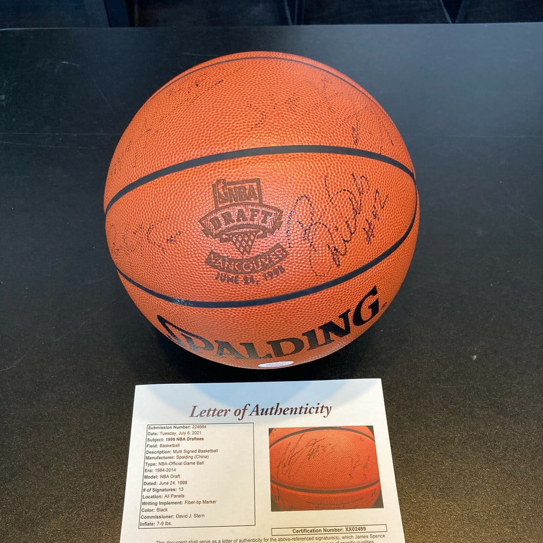 1998 NBA Draft Basketball Signed by Nowitzki Carter Pierce JSA: 1998 NBA Draft Basketball Signed by Nowitzki Carter Pierce JSA This 1998 NBA Draft basketball is a remarkable collectible, signed by several prominent draftees in attendance, including Dirk Nowitzki, 
