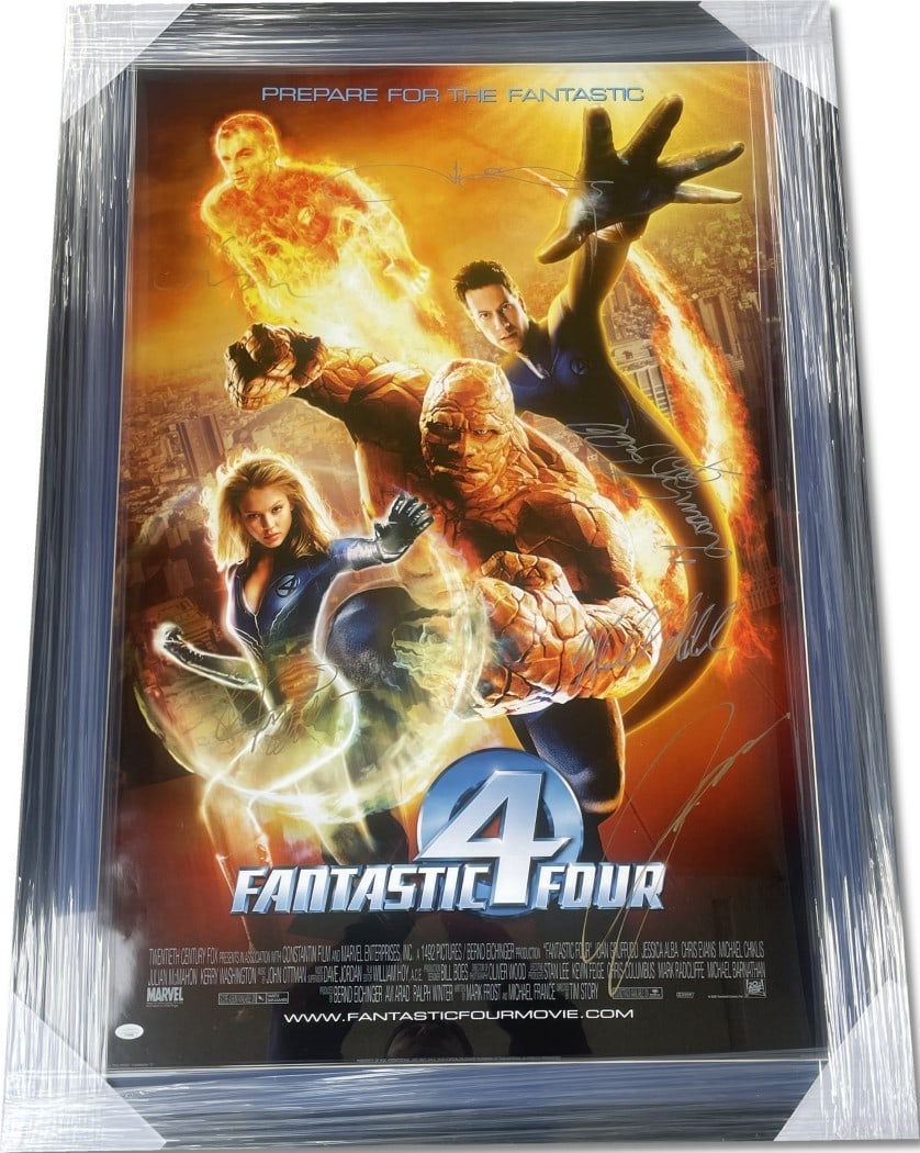 Framed Fantastic Four Cast Signed Poster With JSA Authentication 45x32: Framed Fantastic Four Cast Signed Poster With JSA Authentication 45x32 This framed poster features autographs from the cast of Fantastic Four, including Chris Evans, Jessica Alba, Michael Chiklis, Jul