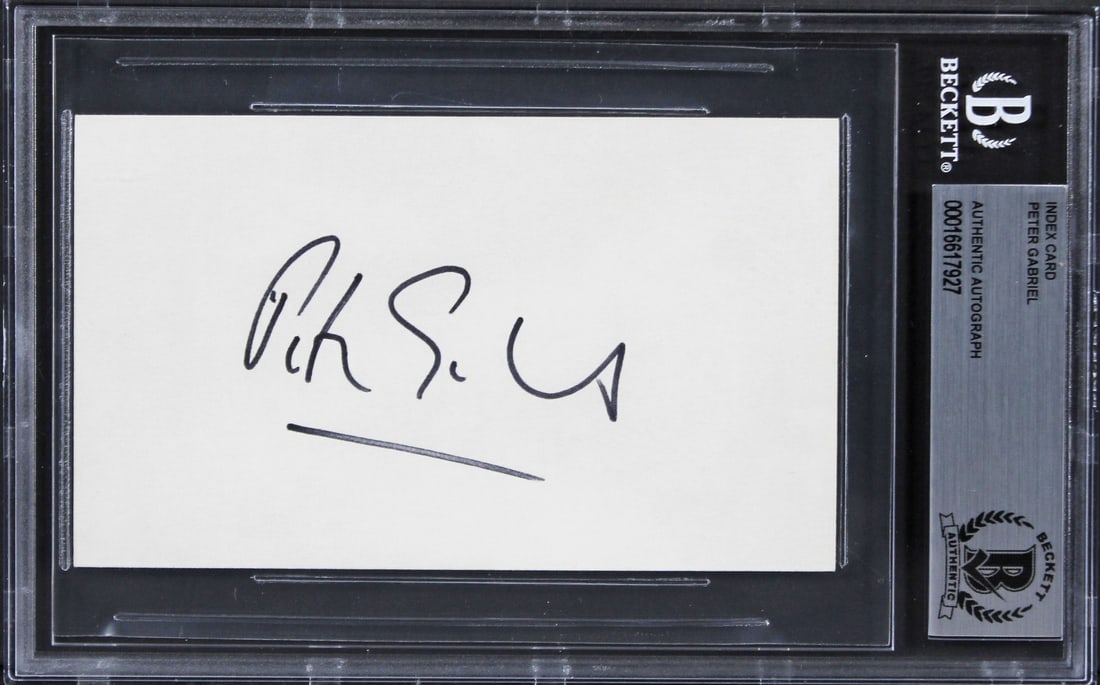Peter Gabriel Genesis Signed 3x5 Index Card Beckett Authenticated: Peter Gabriel Genesis Signed 3x5 Index Card Beckett Authenticated This genuine autographed 3x5 index card features the signature of Peter Gabriel, renowned lead singer of the legendary band Genesis. T