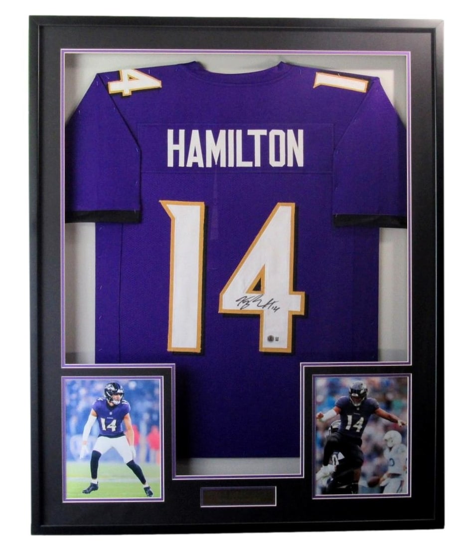 Kyle Hamilton Autographed Baltimore Ravens Jersey Framed Beckett Authenticated: Kyle Hamilton Autographed Baltimore Ravens Jersey Framed Beckett Authenticated Presenting a stunning Kyle Hamilton signed and autographed Baltimore Ravens jersey, elegantly framed for display. This or
