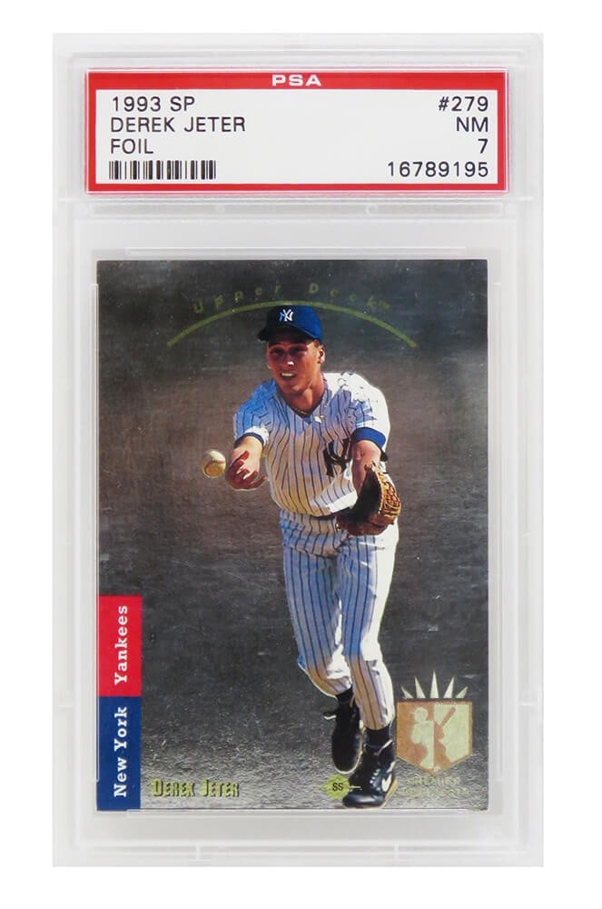 Derek Jeter 1993 SP Foil Rookie Card #279 PSA 7 Yankees: Derek Jeter 1993 SP Foil Rookie Card #279 PSA 7 Yankees This listing features a Derek Jeter 1993 SP Foil rookie card #279, encapsulated and graded NM (Near Mint) 7 by PSA. This iconic baseball card is