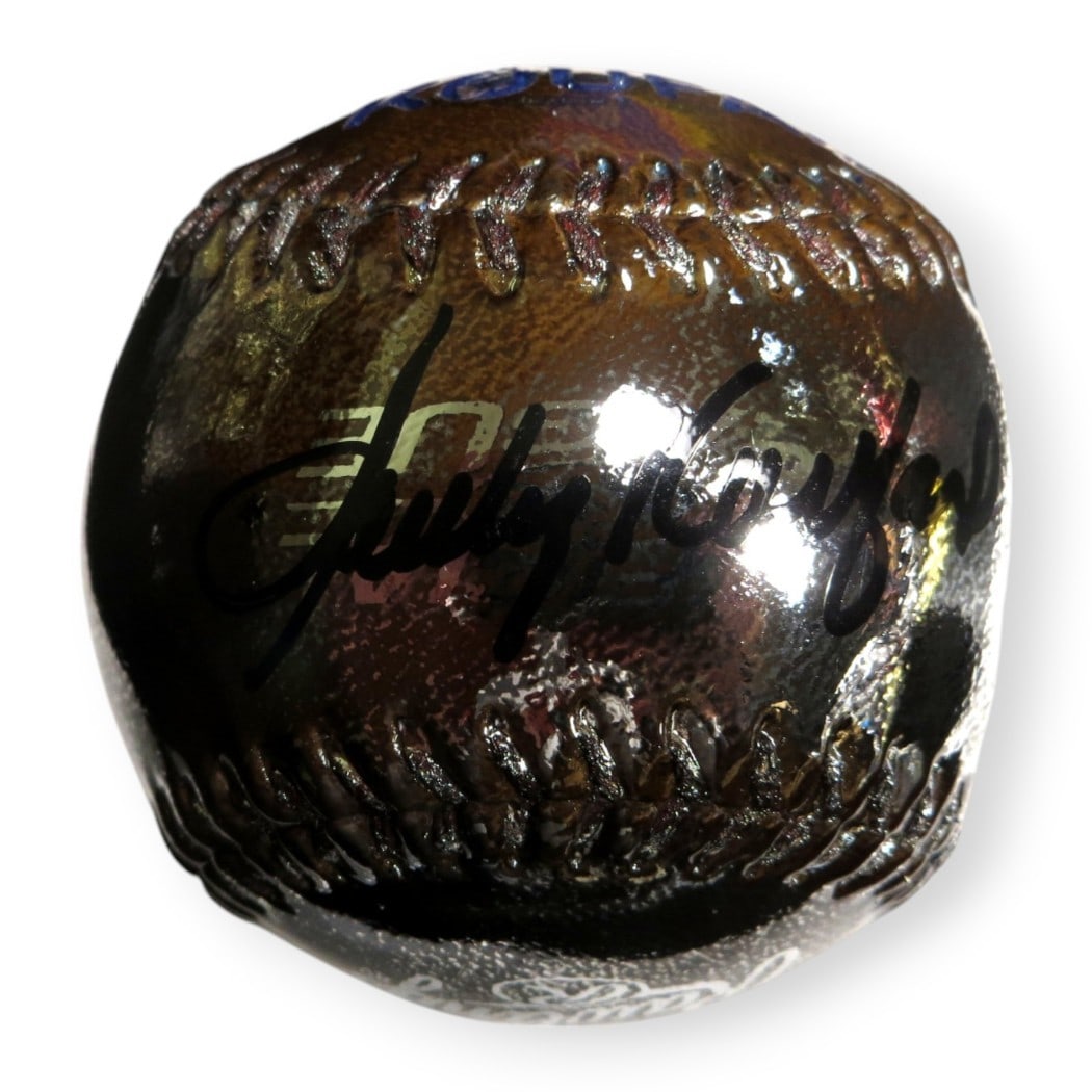 Sandy Koufax Autographed Silver Baseball MLB Authenticated Dodgers: Sandy Koufax Autographed Silver Baseball MLB Authenticated Dodgers This is a silver baseball autographed by Sandy Koufax, a legendary player of the Los Angeles Dodgers. The baseball features the MLB A