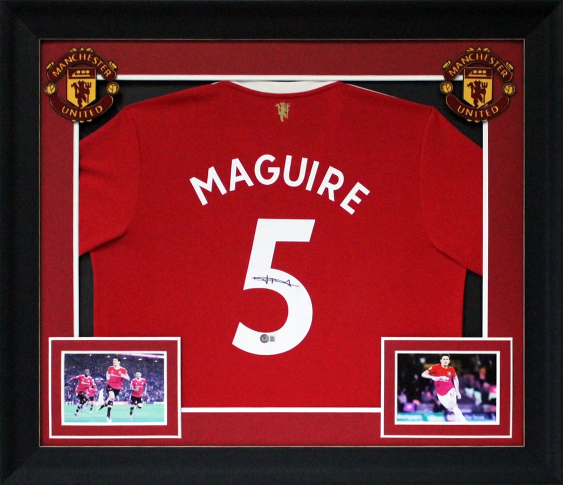 Harry Maguire Signed Framed Adidas Jersey Manchester United COA Beckett: Harry Maguire Signed Framed Adidas Jersey Manchester United COA Beckett Celebrate your love for Manchester United with this authentic, autographed red Adidas jersey personally signed by Harry Maguire.